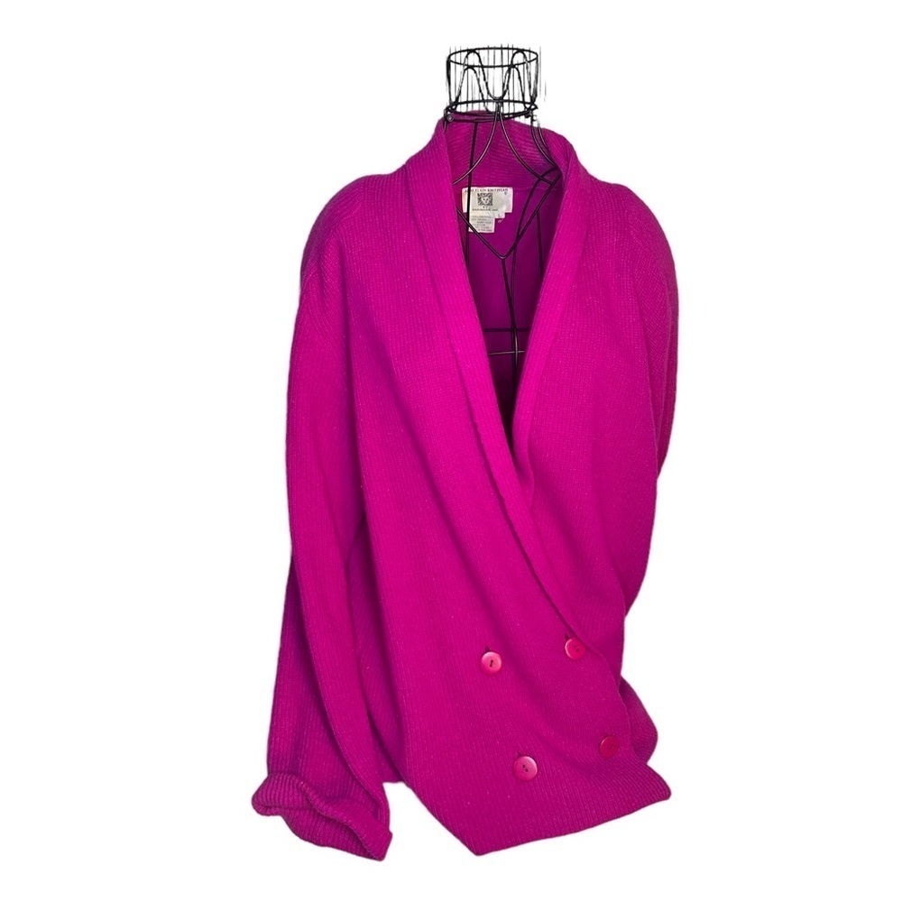 Vintage Hot Magenta Double Breasted Wool and Rabbit Fur Anne Klein Cardigan